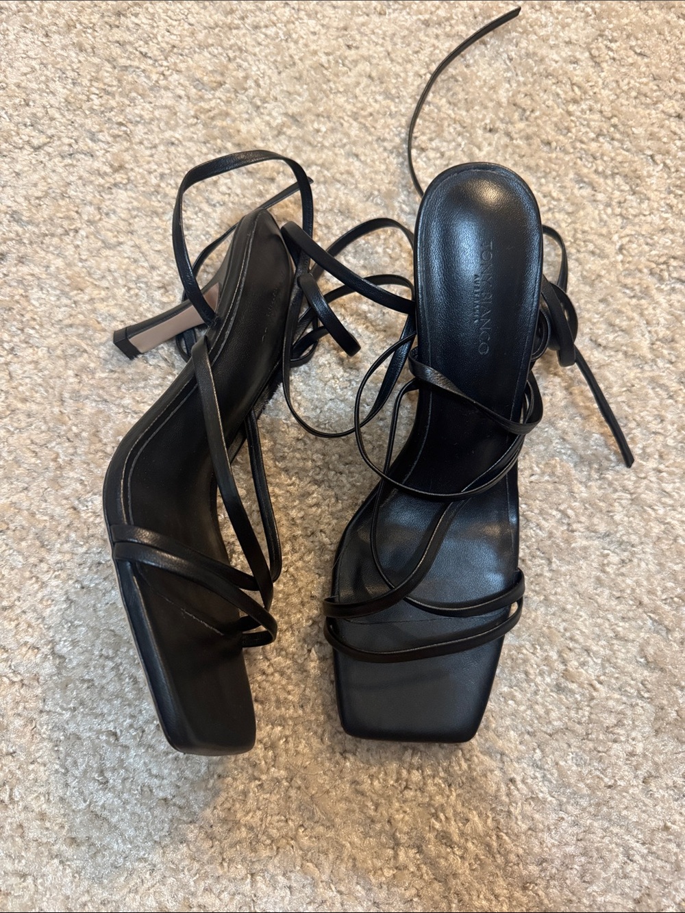 Tony Bianco Black Strappy Square Toe Heels